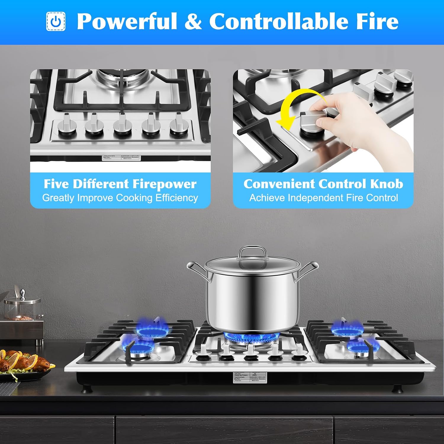 2 Burner Natural Gas Cooktop, Cooktop Stove Top, Tempered Glass Burners Stove with Anti-Temper Protection for Apartment, Indoor (Not Included Gas Pipe) (4)