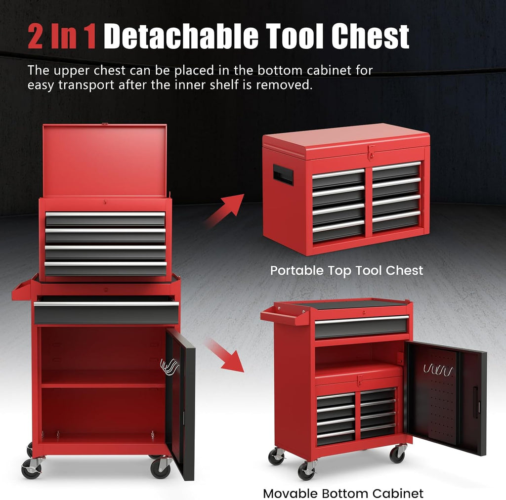 Goplus Tool Chest, 5 Drawers Rolling Tool Cabinet with Detachable Top Toolbox, Universal Lockable Wheels, Lock Bar, Protective Liner & Tool Rack, Metal Tool Storage Cart, Tool Box for Garage Workshop