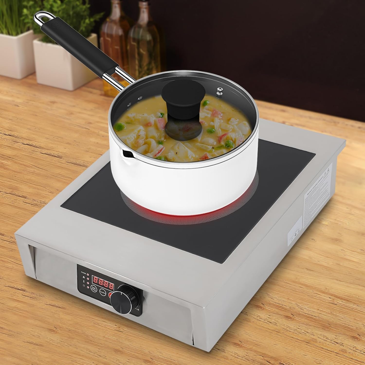Induction Cooktop 3500W Electric Stove Top Burner Electric Countertop Single Burner with LED Display Portable Induction Cooktop for Home Kitchens, Backyard Cooking, RVs