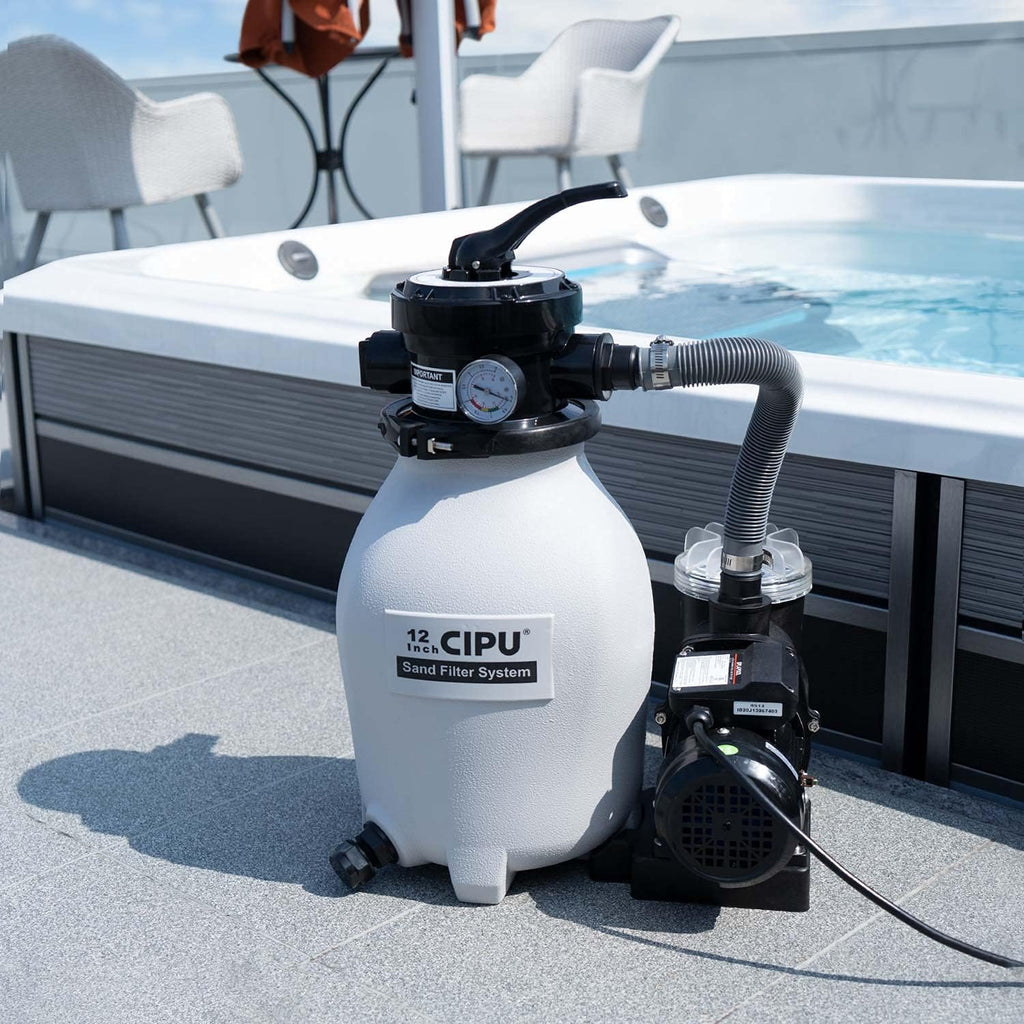 CIPU 12-inch Sand Filter Pump System Handy 4-Way Valve for Above Ground Swimming Pools with Prefilter Pool Pump 115V 6-Foot Cord to Easy Installation SFPS12501