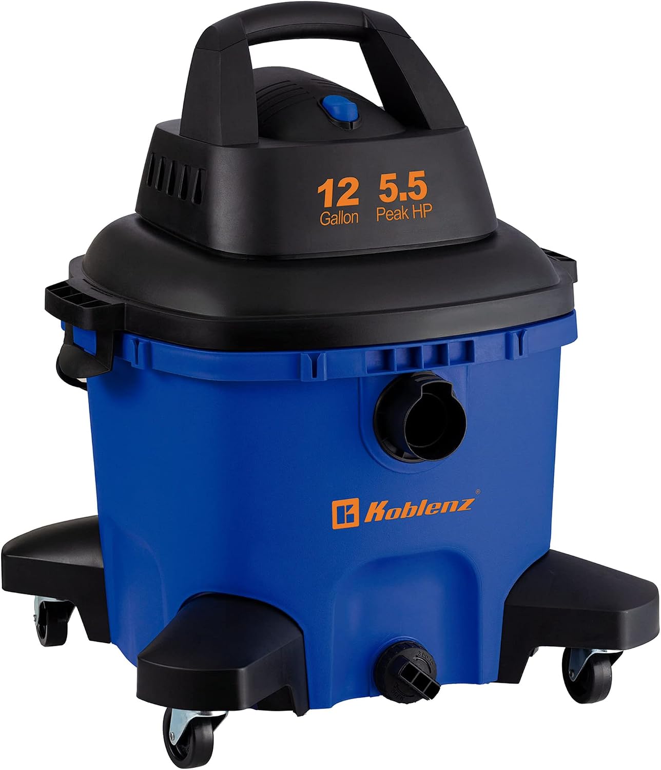 Koblenz WD-12 L4 Wet Dry Vacuum Cleaner, 12 Gallon 5.5 PHP, 3-in-1 Suction & Blower, 32 ft Reach, Drain Plug, Large Vacuum Cleaner for Car, Shop Vacuum Wet and Dry, Click-N-Lock Hose, Blue/Black