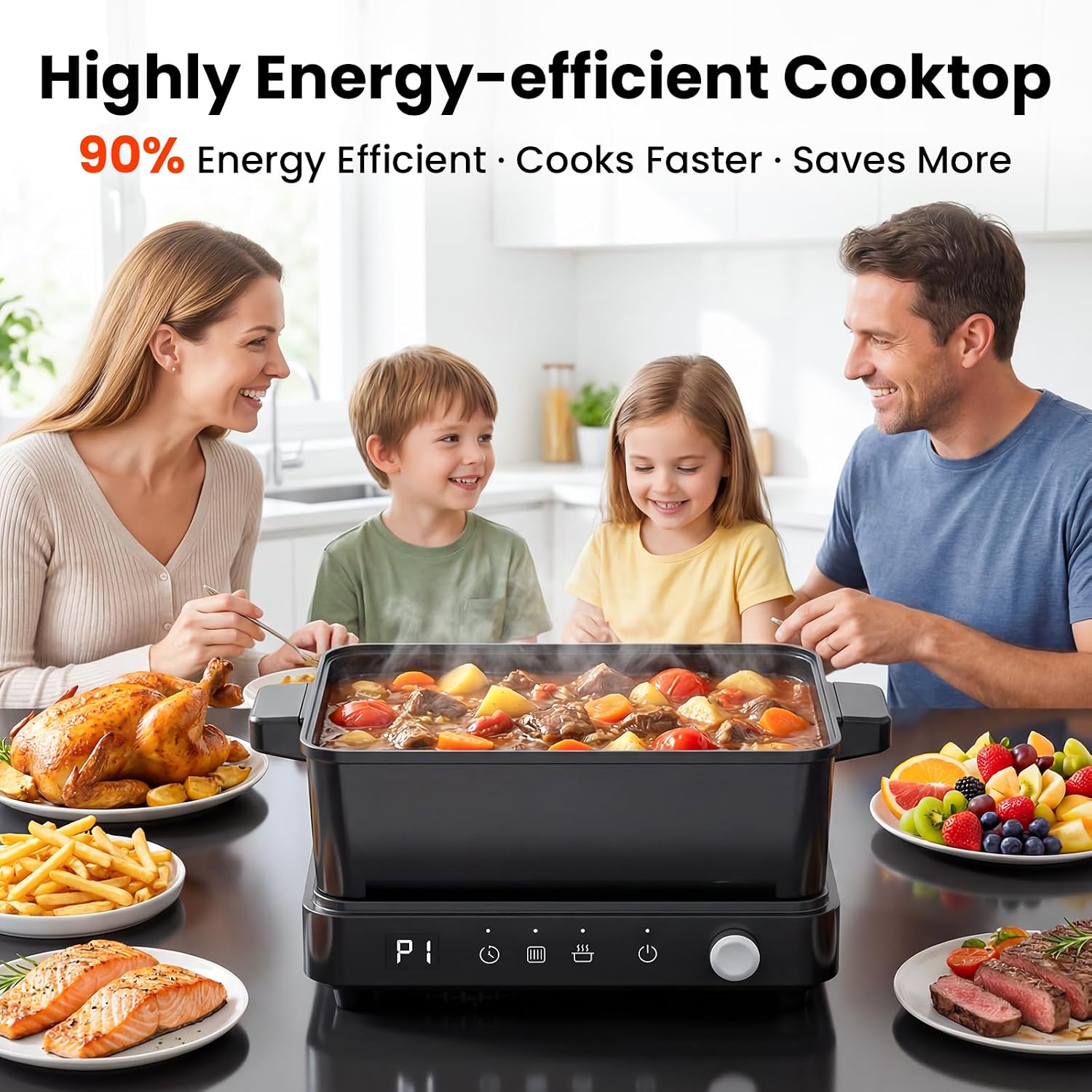 Induction Cooktop, Portable Induction Cooktop with 8L Cast Iron Cooking Pot and Cast Iron Pan & Electric Kettle With Infuser, 1.5L Electric Tea Kettle With Temperature Control