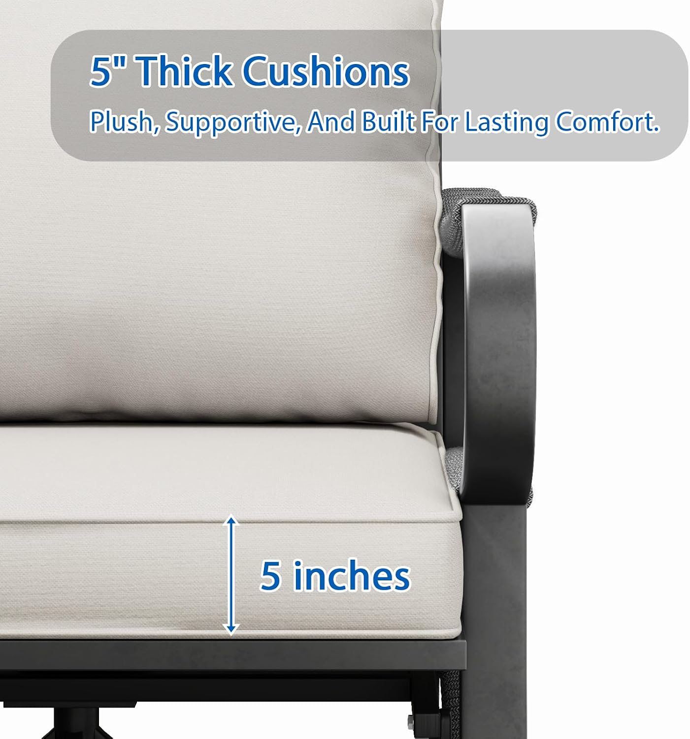 4 Piece Patio Furniture Set, All Weather Metal Outdoor Conversation Set with Swivel Chairs, Thick Cushions and Coffee Table for Garden, Porch, Lawn, Beige