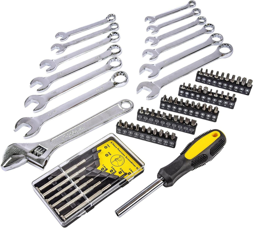 JEGS 170-Piece Mechanic's Tool Set - Includes Black Powder Coated Steel Toolbox, Sockets, Extenders, Ratchets, Wrenches, Screwdrivers, Pliers & Bits