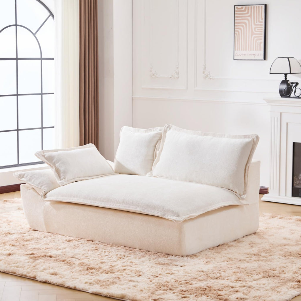 138' Modular Cloud Couch, Sectional Couch with Deep Seats, Wide Armrests and Multiple Pillows, Boneless Couches Sofas Loveseat for Bedroom/Living Room/Apartment/Office (White, Left)