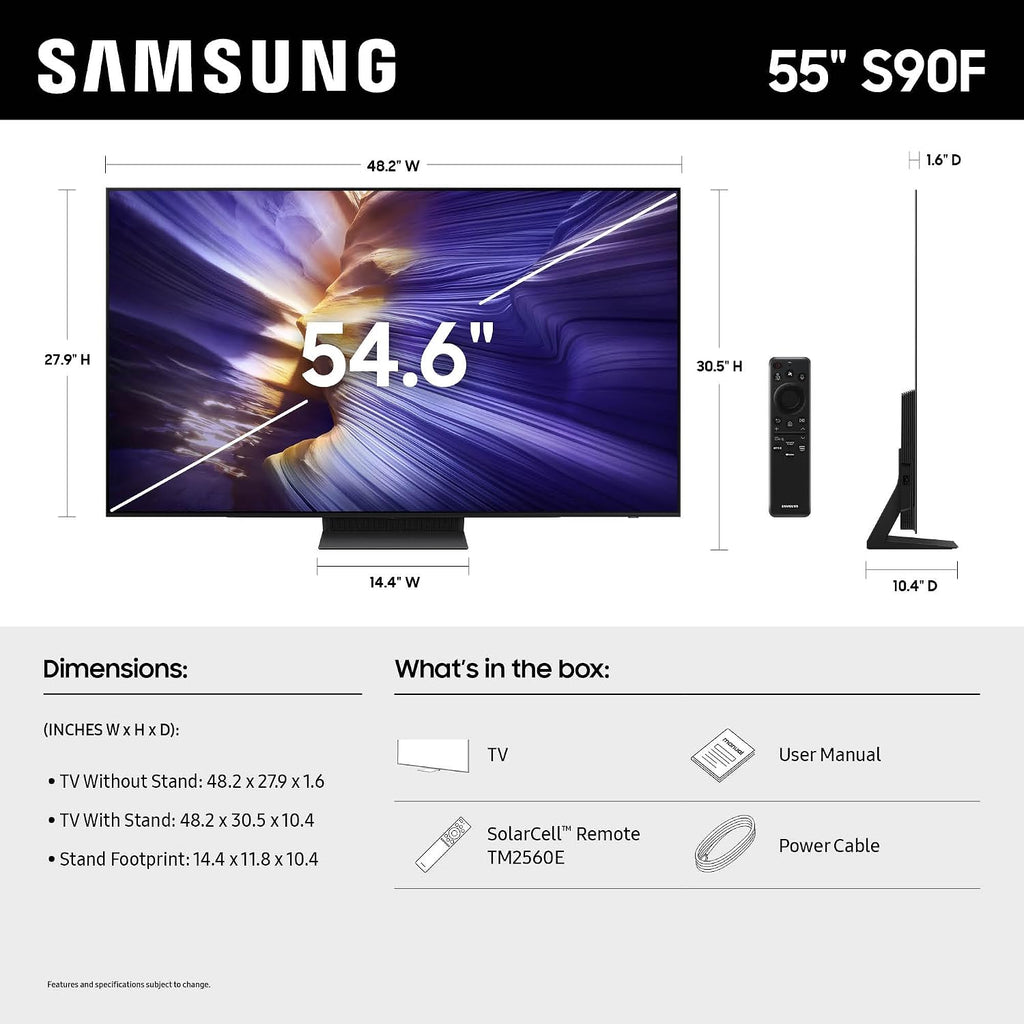 Samsung QN55S90FAFXZA 55' 4K OLED Smart TV with Dolby Atmos with an ErgoAV ERTFL1-01B 60' FlexFold Frame TV Stand with Shelves (2025)