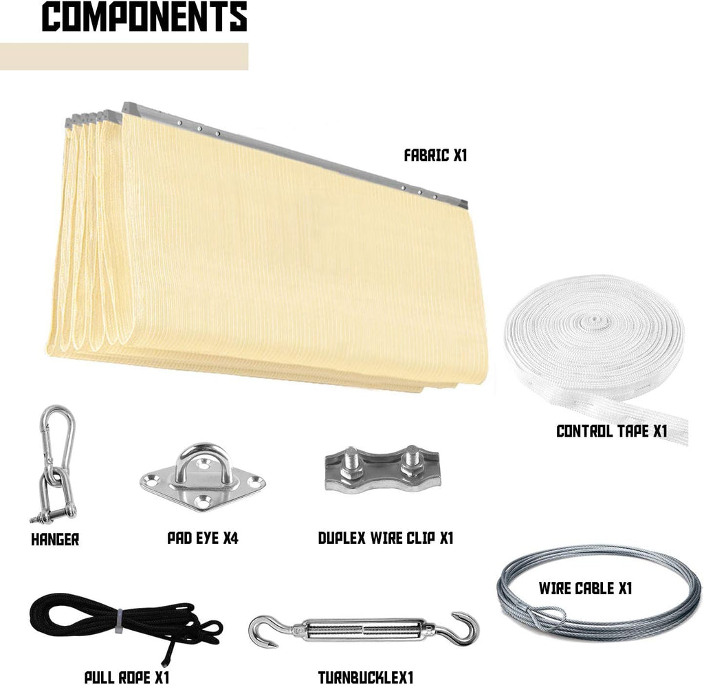 TANG 4' x 8' Pergola Cover Shade Canopy, Retractable Awning Sun Shades Outdoor Patio Pergolas Kit for Deck Backyard Gazebo, Wave Shade Sail with Hardware Wire Cable, Beige