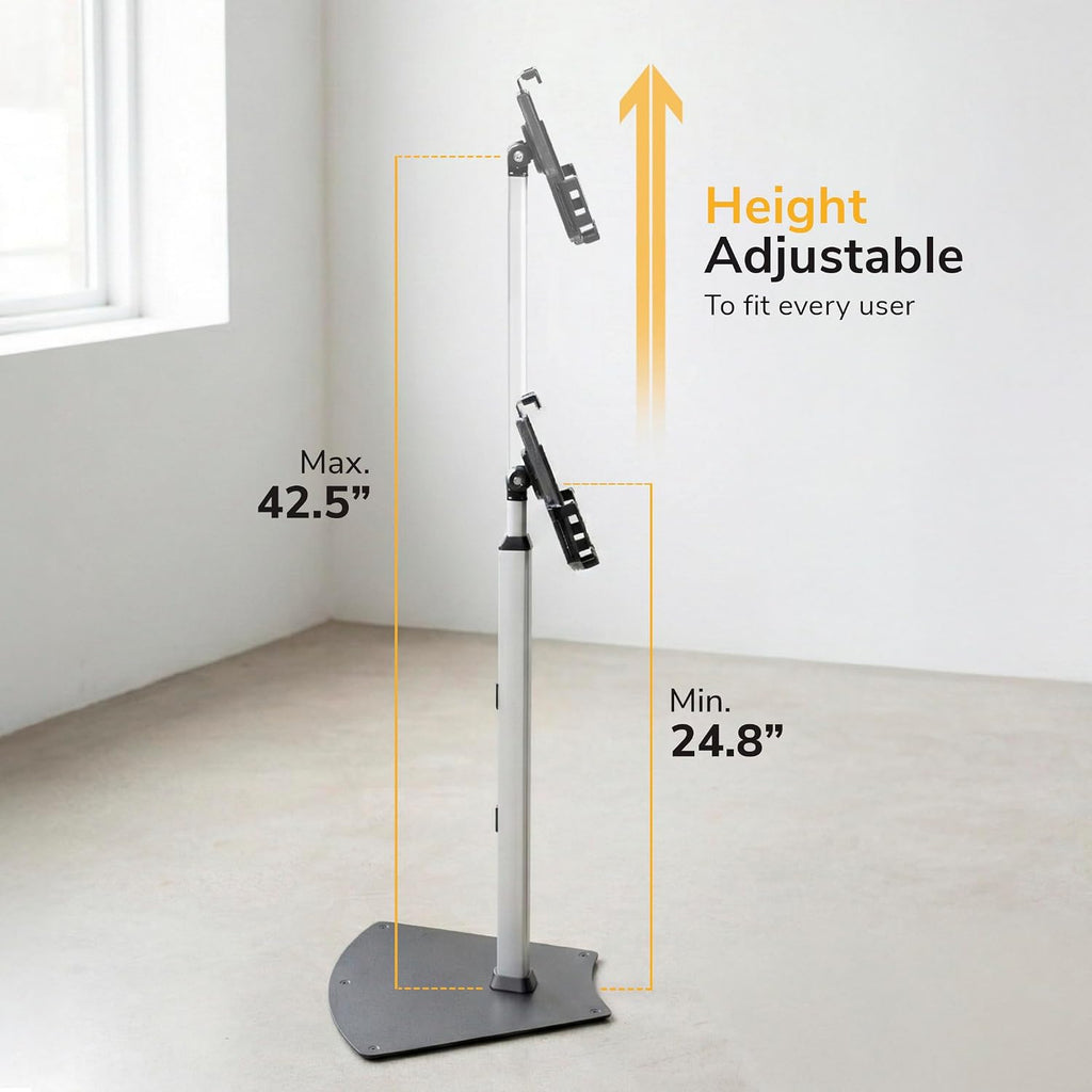 Mount-It! Anti-Theft Universal iPad & Samsung Tablet Floor Stand Kiosk, Locking Clamp, Height Adjustable 24.8'–42.5', 360° Rotating POS Kiosk for 7.9'–11' Tablets, Silver