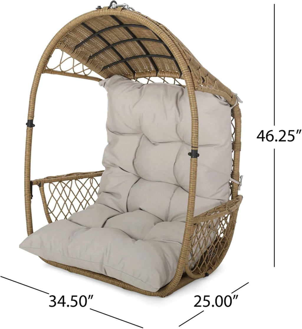 34.50' W Hanging Egg Chair Outdoor Indoor Double Papasan Comfy Wicker Balcony Patio Rocking Swing Cushions Light Brown (Brown+Beige + Fabric)