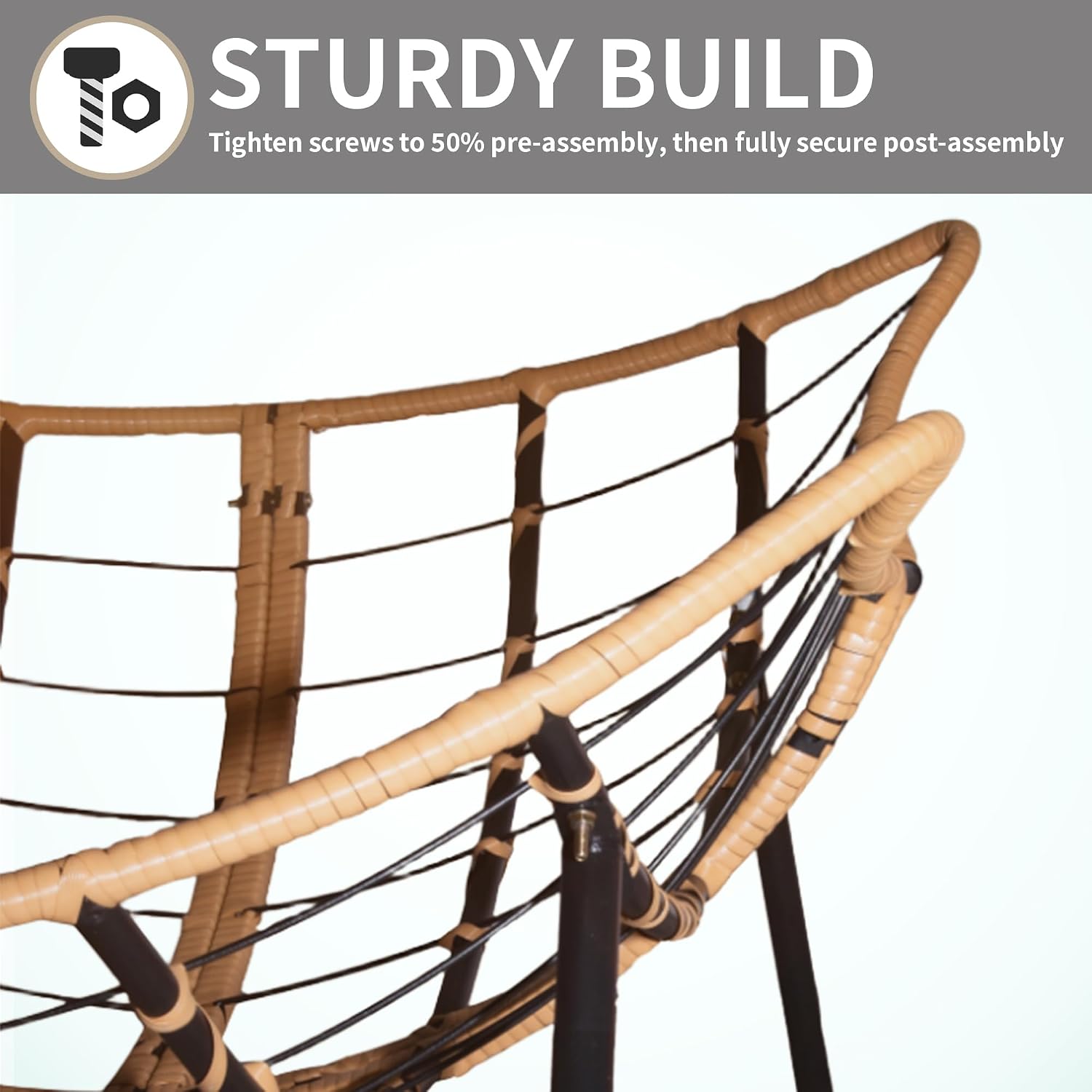 Outdoor Rocking Chair, Patio Egg Rocking Chair, Indoor Papasan Chair, Rattan Wicker Lounge Chair, Modern Royal Chair for Bedroom, Living Room, Porch, Garden,Lawn (41.3' Grey)