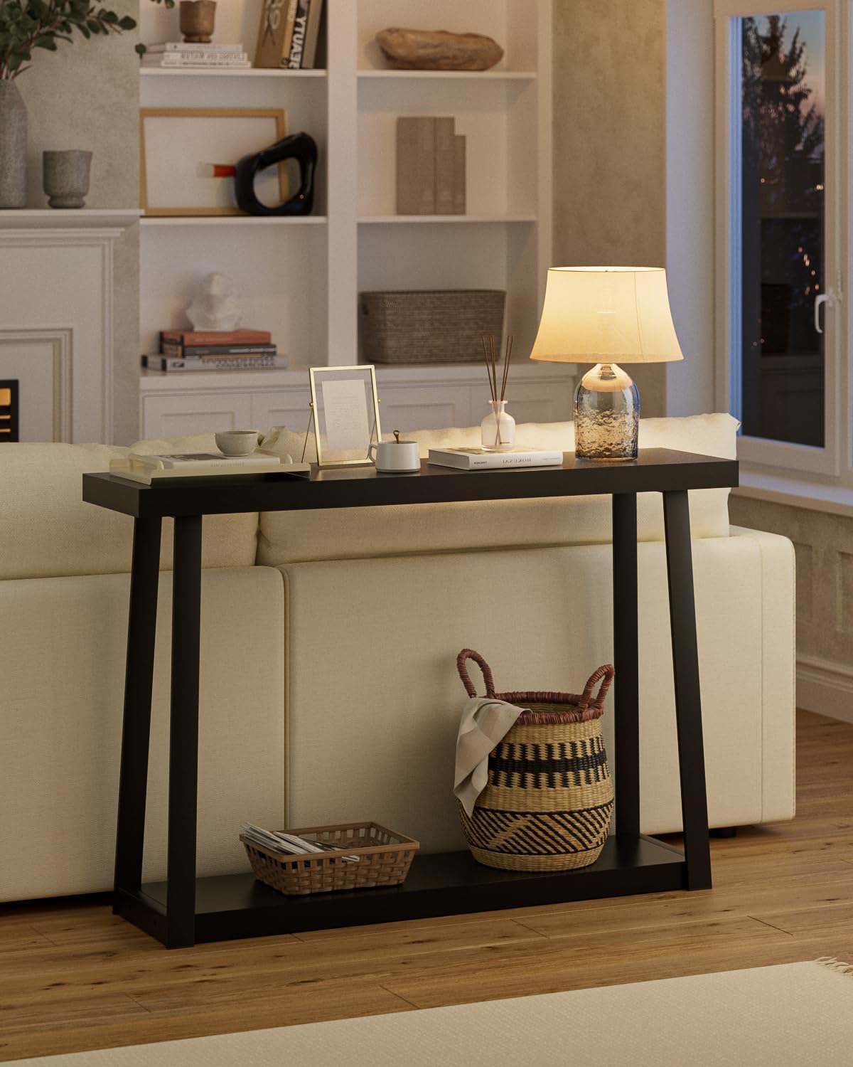 Masupu Console Table with Storage, Sofa Table with Shelf, Narrow Entryway Table for Hallway, Behind The Couch, Living Room, Foyer, Black