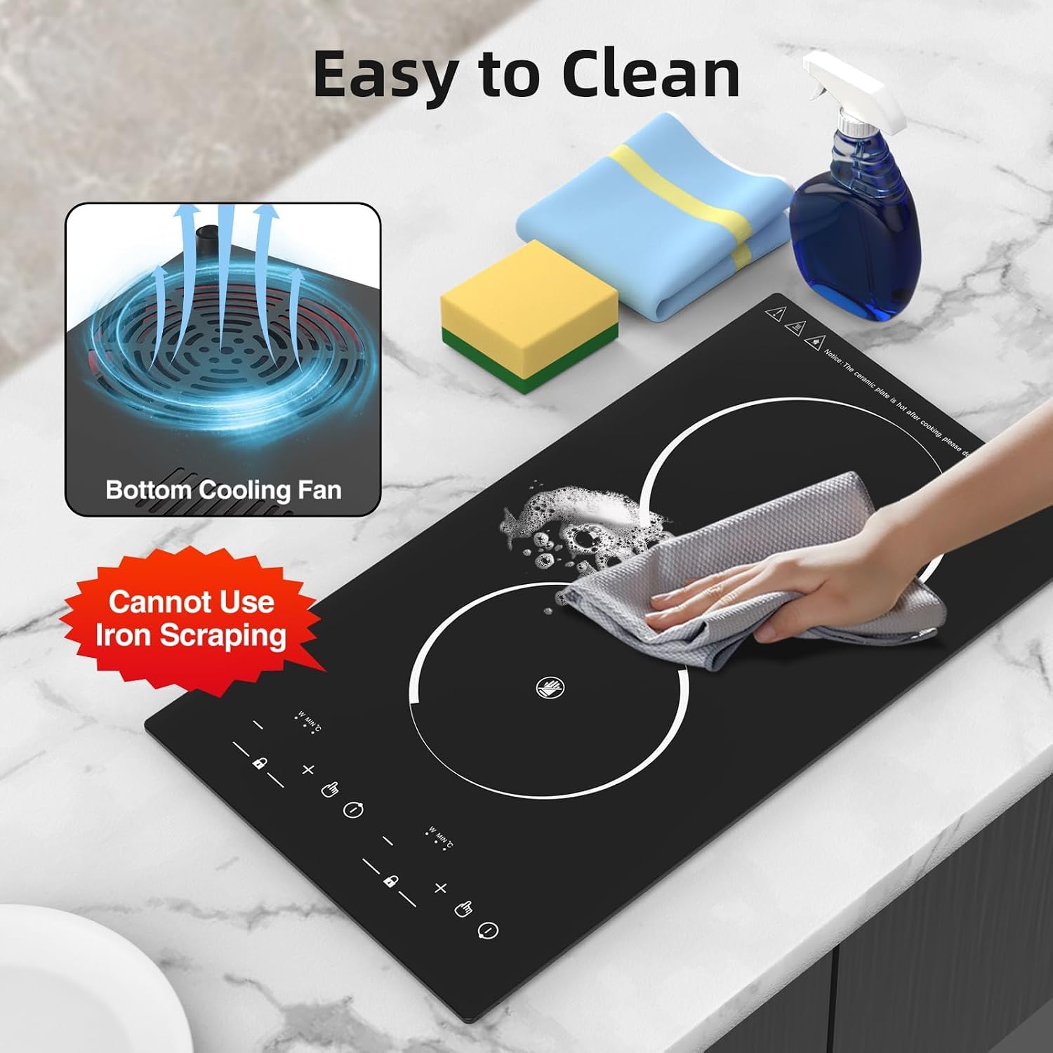 Double Induction Cooktop, WABK 2300W 2 burner Induction Cooker Cooktop, 110V Countertop & Built-in Electric Cooktop with Hot Plate, LED Touch Screen & 9 Power Levels, 2-Hour Timer and Child Lock