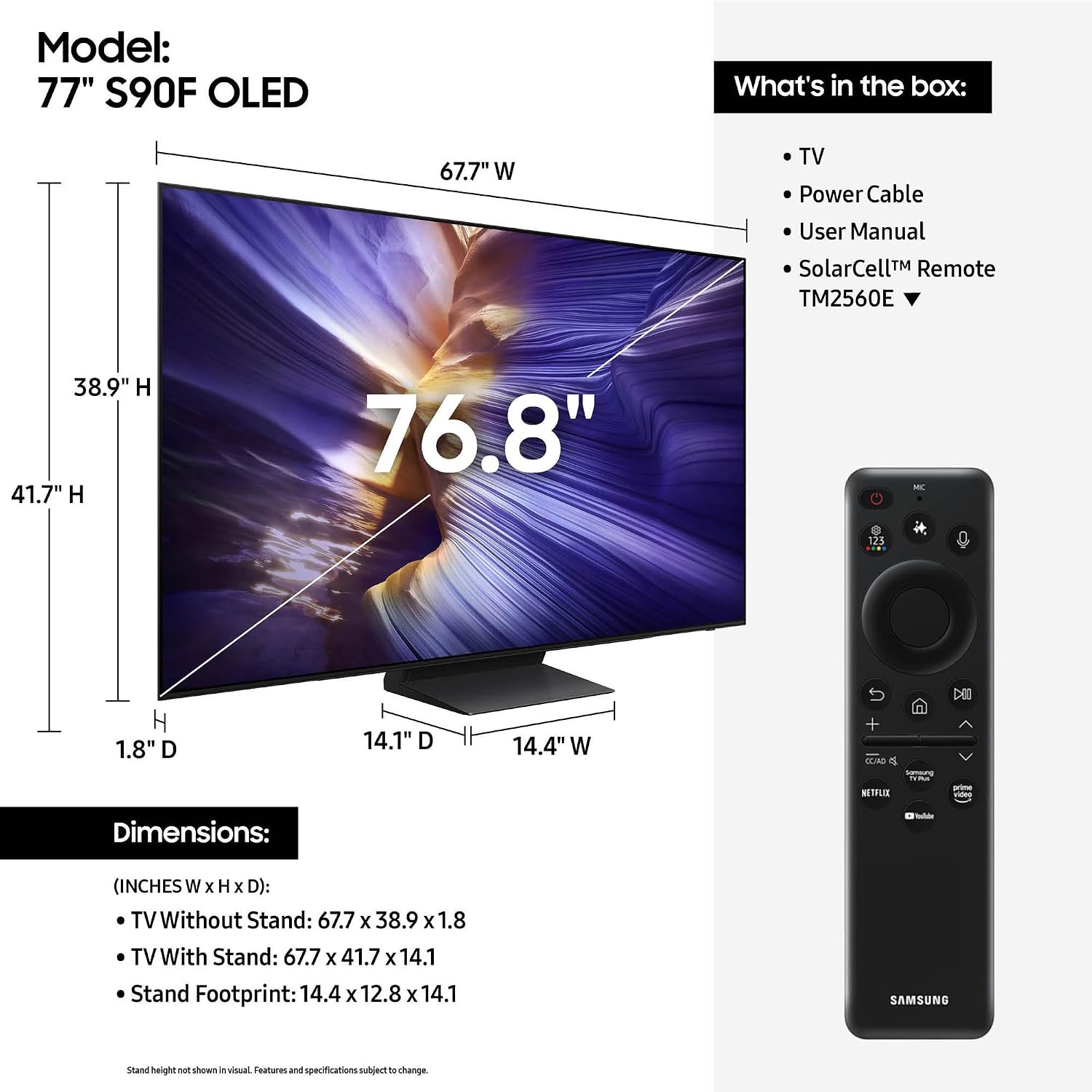 Samsung 65-Inch Class OLED S90F 4K Smart TV NQ4 AI Gen3 Processor, 4K AI Upscaling Pro, OLED HDR + Bundle with an AudioQuest G8 8-Outlet USB-A/USB-C AC Power Surge Protector (2025)