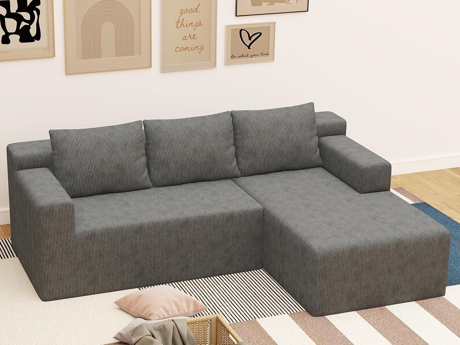 87' Modular Sectional Sofa, Cloud Sectional Couch with Deep Seat, Modern Modular L-Shape Sofa with Chaise, Cozy Boneless Couches for Living Room, Small Spaces, No Assembly Required