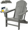 FOOWIN Folding Adirondack Chair, HDPE Adirondack Chairs with Cup Holder, Weather Resistant Plastic Fire Pit Chairs for Outdoor, Patio, Lawn, Garden, Backyard, Deck, Grey