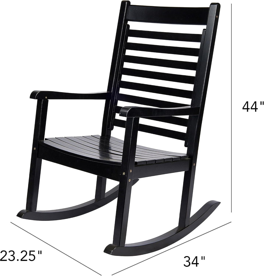 Shine Company Modern Wood Rocking Chairs, Ergonomic Wide Seat Porch Rockers, 2-Pack, Black