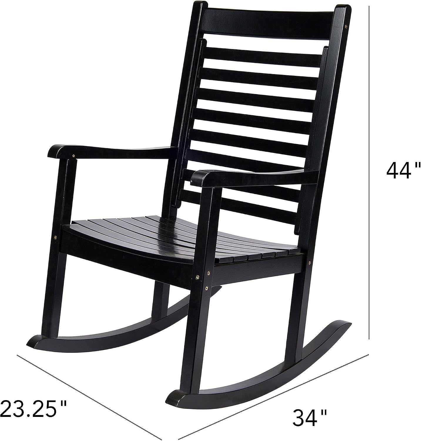 Shine Company Modern Wood Rocking Chairs, Ergonomic Wide Seat Porch Rockers, 2-Pack, Black