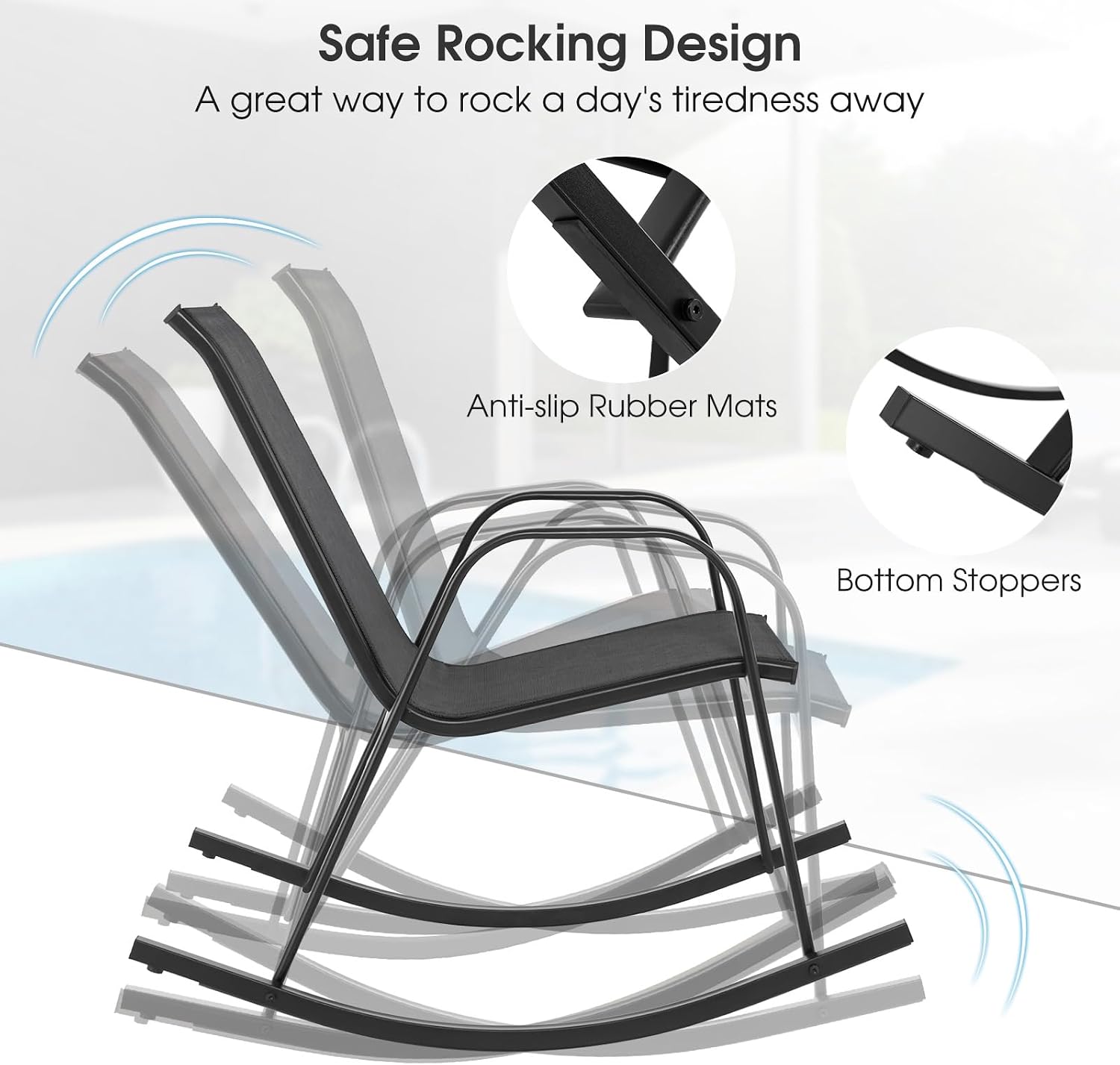Giantex Outdoor Rocking Chairs Set of 2, Patio Rocking Chairs w/Breathable Seat & Back, Heavy-Duty Metal Support, Ergonomic Outside Rocker for Backyard, Poolside, Garden (2, Black)