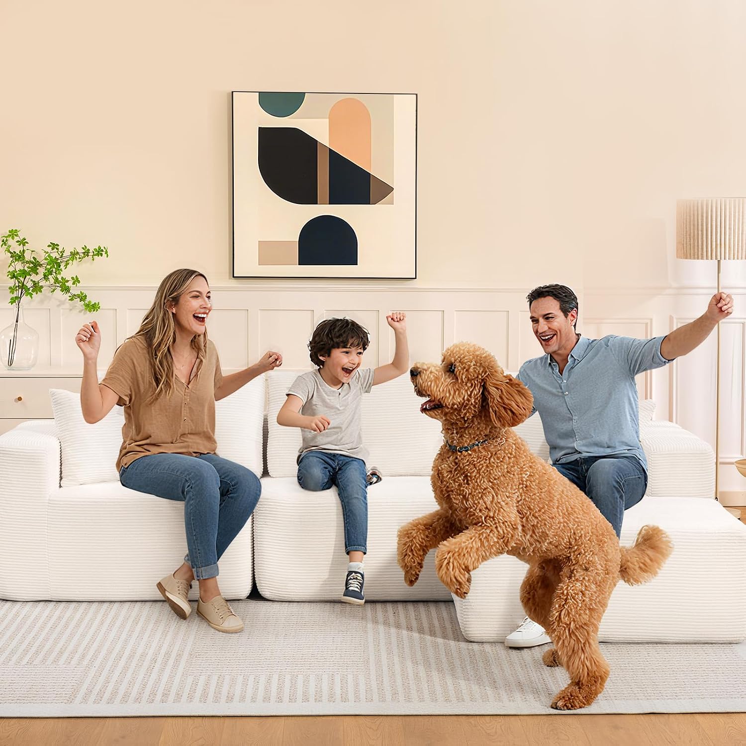 Brage Living 2025 New 108' Cloud Couch Sectional, Comfy Boneless Modular Sectional Sofa with L-Shaped Chaise, Deep Seat Couch for Living Room, No Assembly Required (Beige, Chaise Ottoman)
