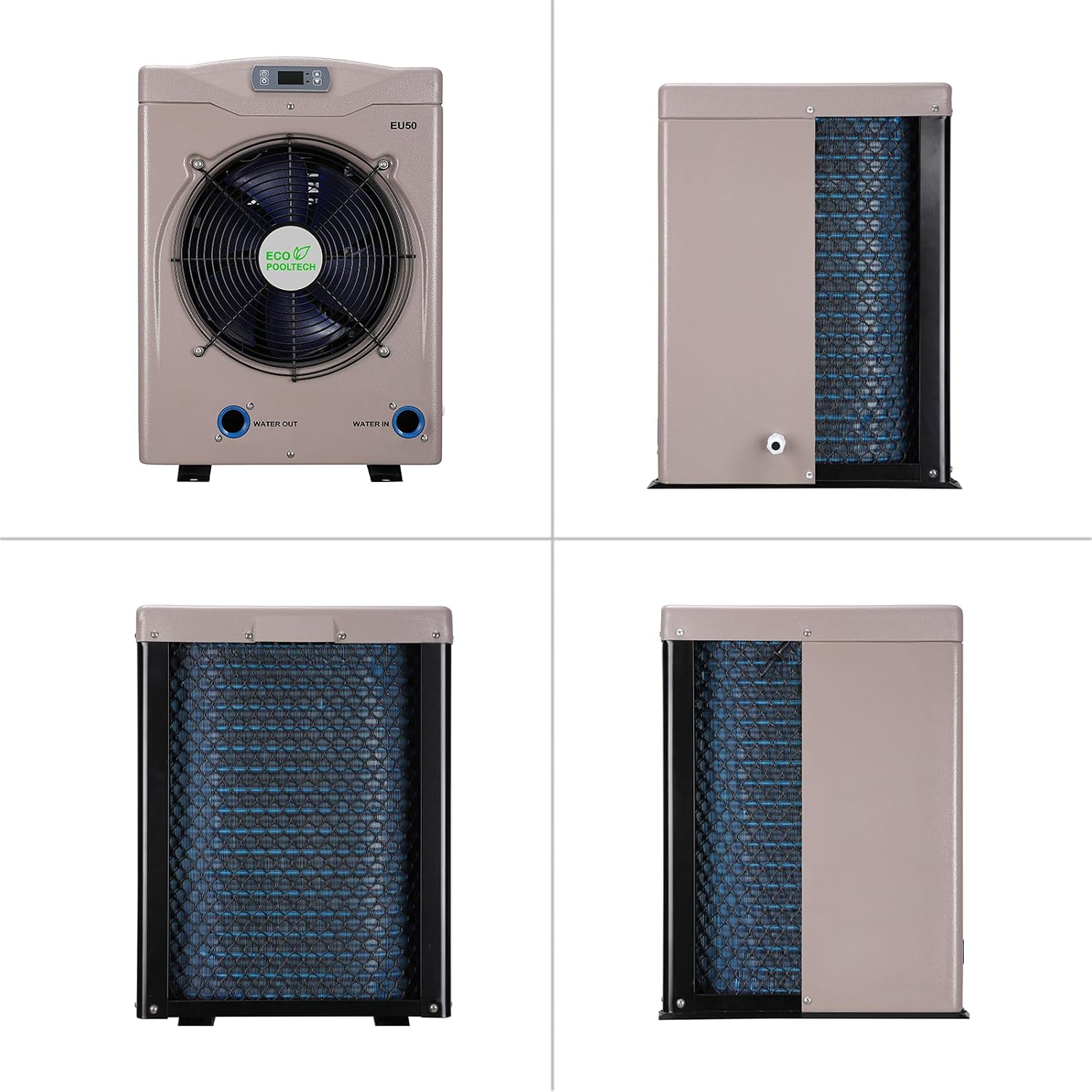 ECOPOOLTECH Swimming Pool Heat Pump, Electric Pool Heater for Above Ground Pool up to 5000 Gallons, Max 16184 BTU, 5.62 COP, Titanium Heat Exchanger, 110V-120V, EU50