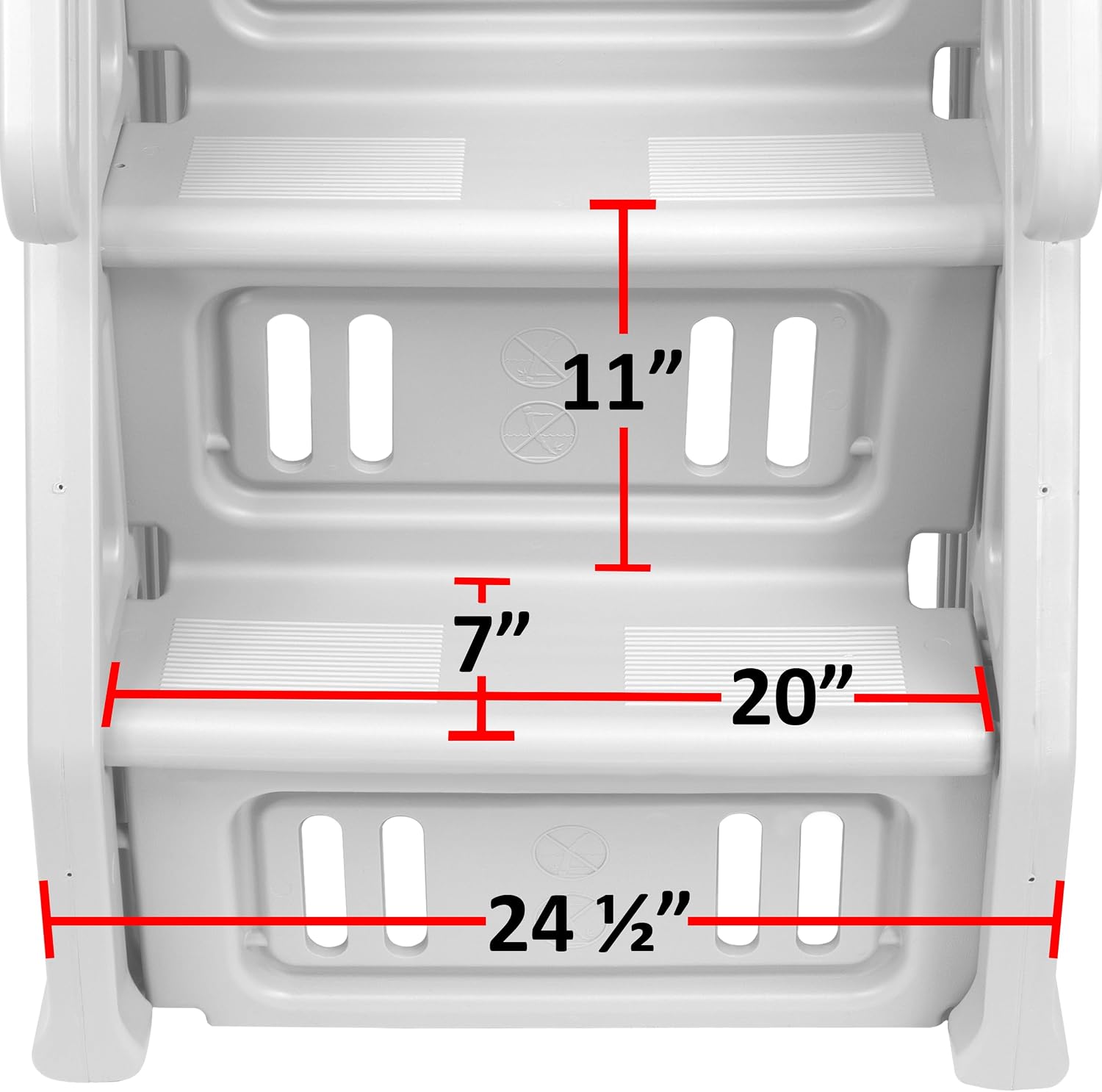 Vinyl Works AF Adjustable 24 Inch Ladder for Above Ground Swimming Pools with Secure Gate Closure and 2 Deck Mount Flanges, White