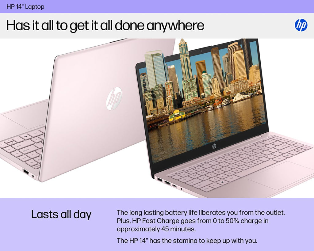 HP Laptop 2026 Edition with Copilot AI, 8GB RAM, 256GB SSD + 128GB UFS, Intel Processor, Long Battery Life, Lightweight, 1 Year Office 365, Windows 11 Home S for Students & Office, Type-C HUB, Pink