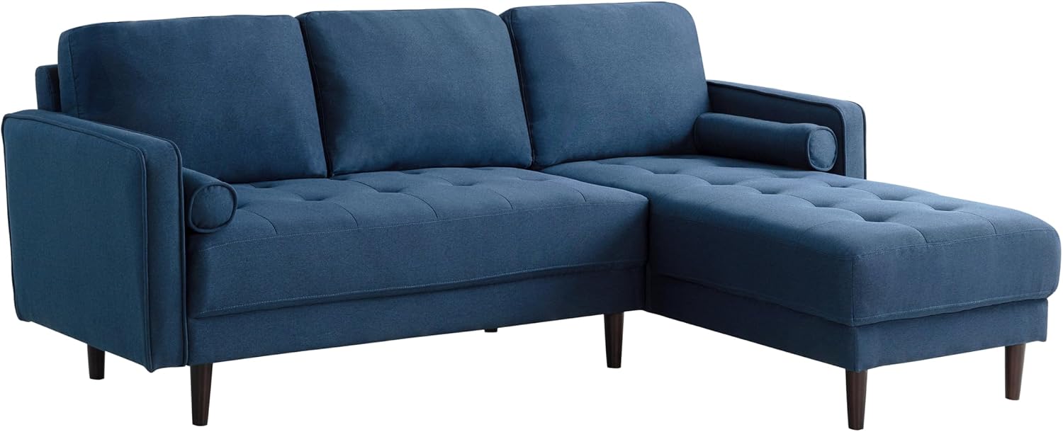 Studio Living® Lexington 83.1' Sofa Chaise, Mid-Century Modern, Pocket Coil Comfort, Reversable Chaise, Easy Assembly, Woven Fabric, Navy Blue