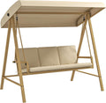 Outsunny 3-Seater Outdoor Porch Swing with Stand, Heavy Duty Patio Swing Chair with Adjustable Canopy, Removable Cushions, Breathable Mesh Seat for Garden, Backyard, and Poolside, Beige