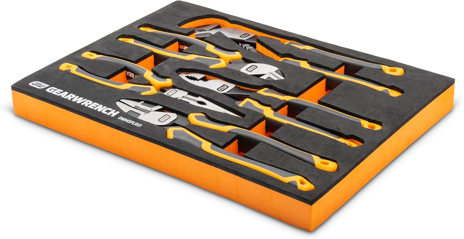 GEARWRENCH 5 Piece PITBULL Cushion Grip Pliers Set in Foam Storage Tray - GWMSPLR01
