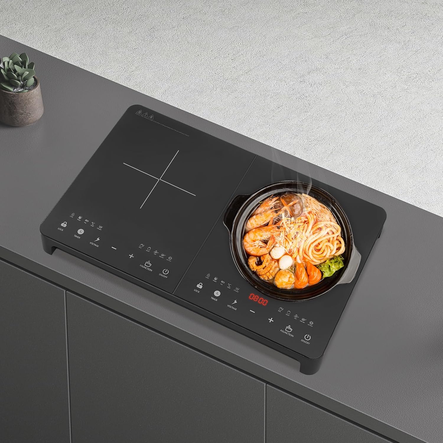 Double Induction Cooktop, Induction Cooktop with 2 Burners, for Home Kitchens, LED Sensor Touch Stove Top