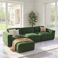 Amada 110' Cloud Sectional Couch with L-Shape Chaise&Movable Ottoman,Modern Modular Sofa with Deep Seat, Boneless Sofa,Couches for Living Room Bedroom,No Assembly Required, Green(Corduroy Fabric)