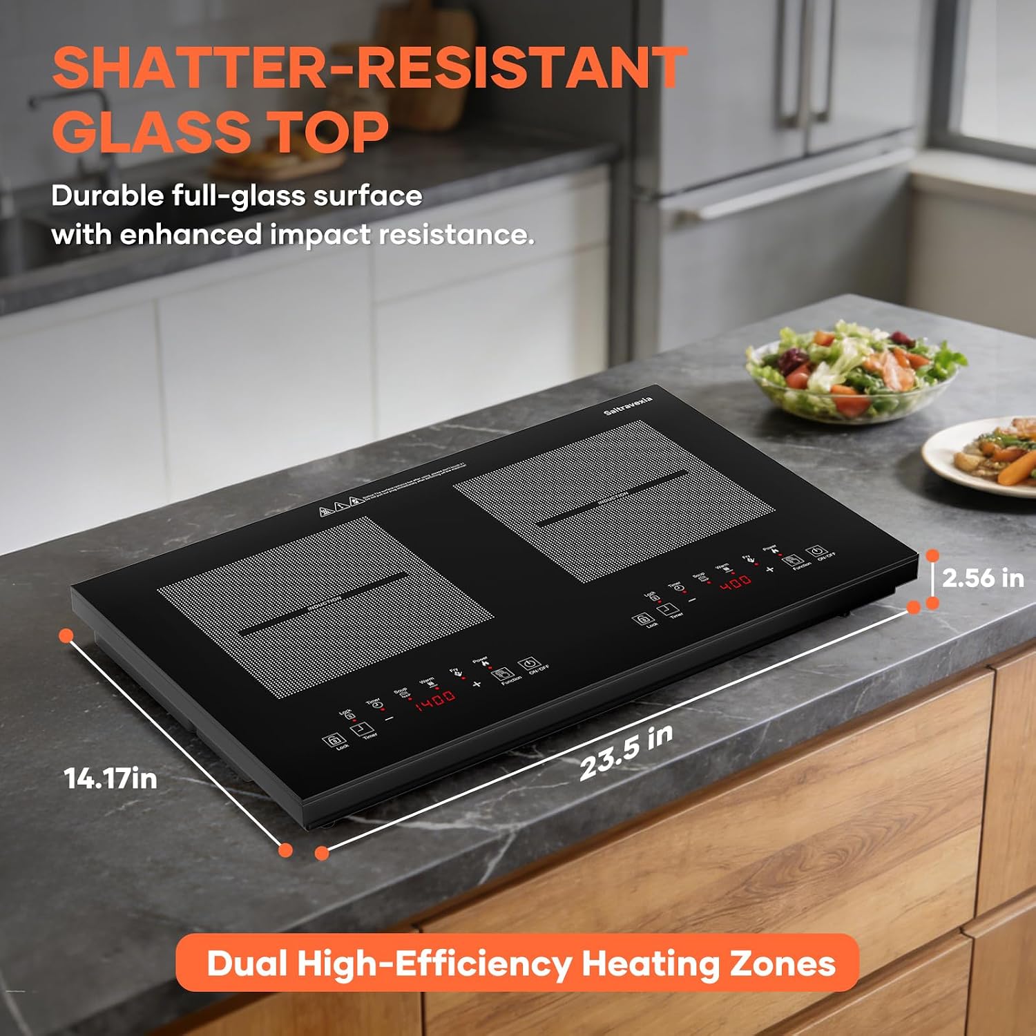 Double Induction Cooktop 1800W, Portable 2 Burner Electric Cooktop with Full Touch Control, 10 Power Levels, 4-Hour Timer, Safety Lock, 110-120V