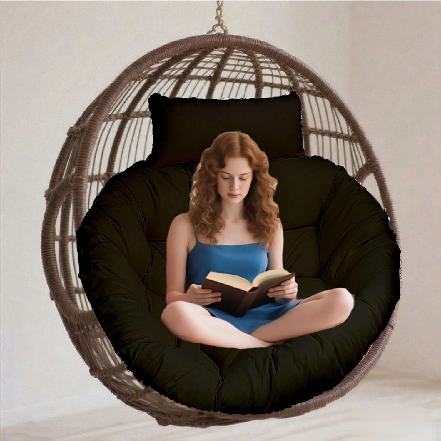 Papasan Chair Cushion, Outdoor Hanging Egg Swing Chair Cushion, Tufted Thick Reading Nest Chair Cushion, Stylish Patio Chair Mat for Rocking Chair Seats