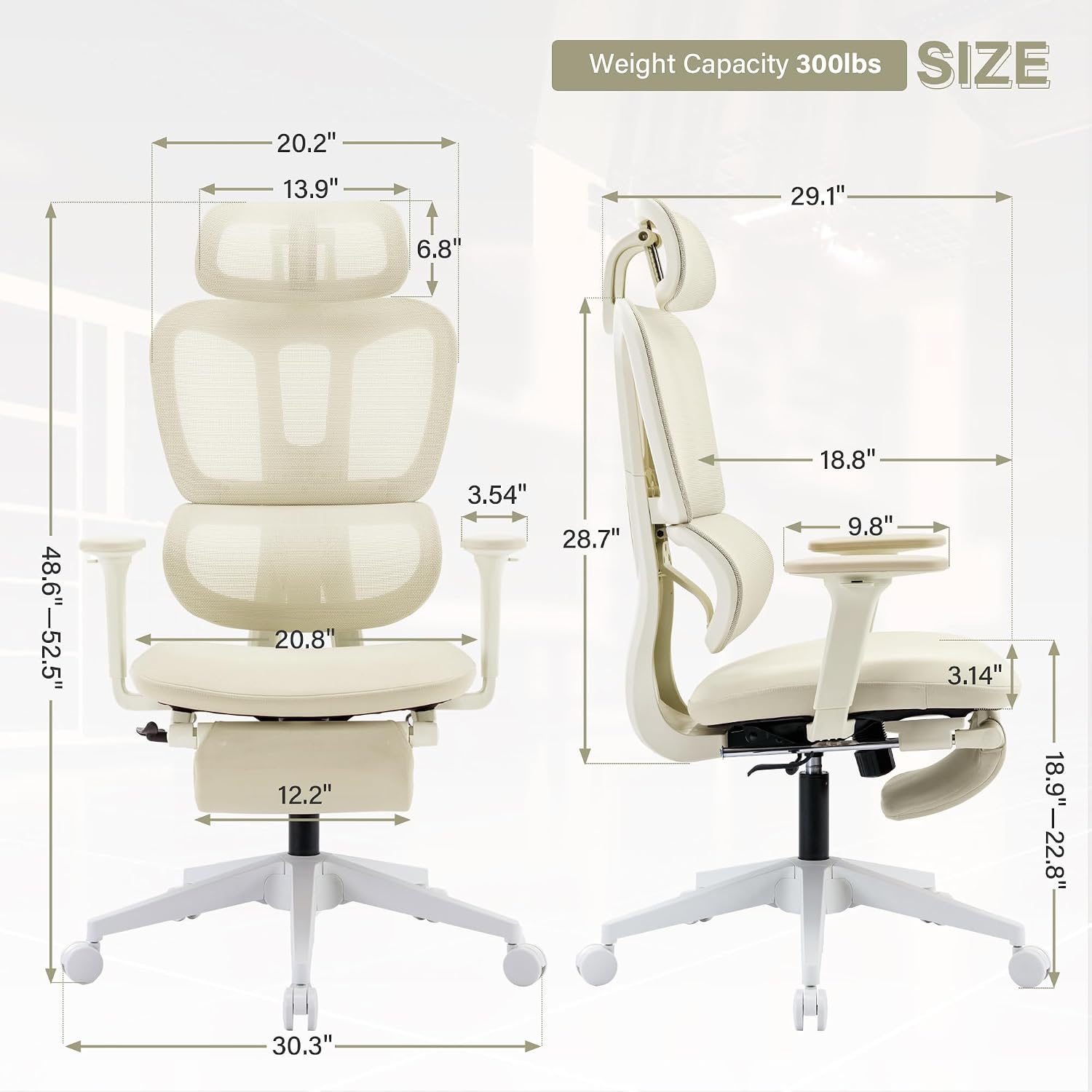 Ergonomic Mesh Office Chair with Retractable Footrest - High Back Computer Chair, Lumbar Support, Adjustable Armrest and Headrest, Durable Base - Multifunctional Home Office Desk Chair for Adults