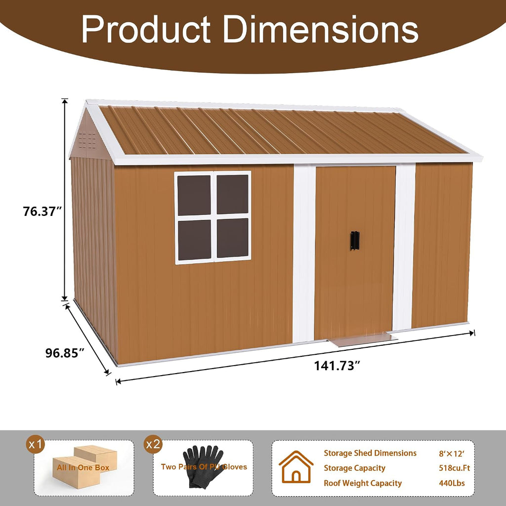 Montary 8X12 FT Outdoor Storage Shed with Windows, Lockable Door & Ventilation - Weatherproof Metal Garden Shed, Outdoor Tool Storage House for Backyard, Lawn, Patio,Yard