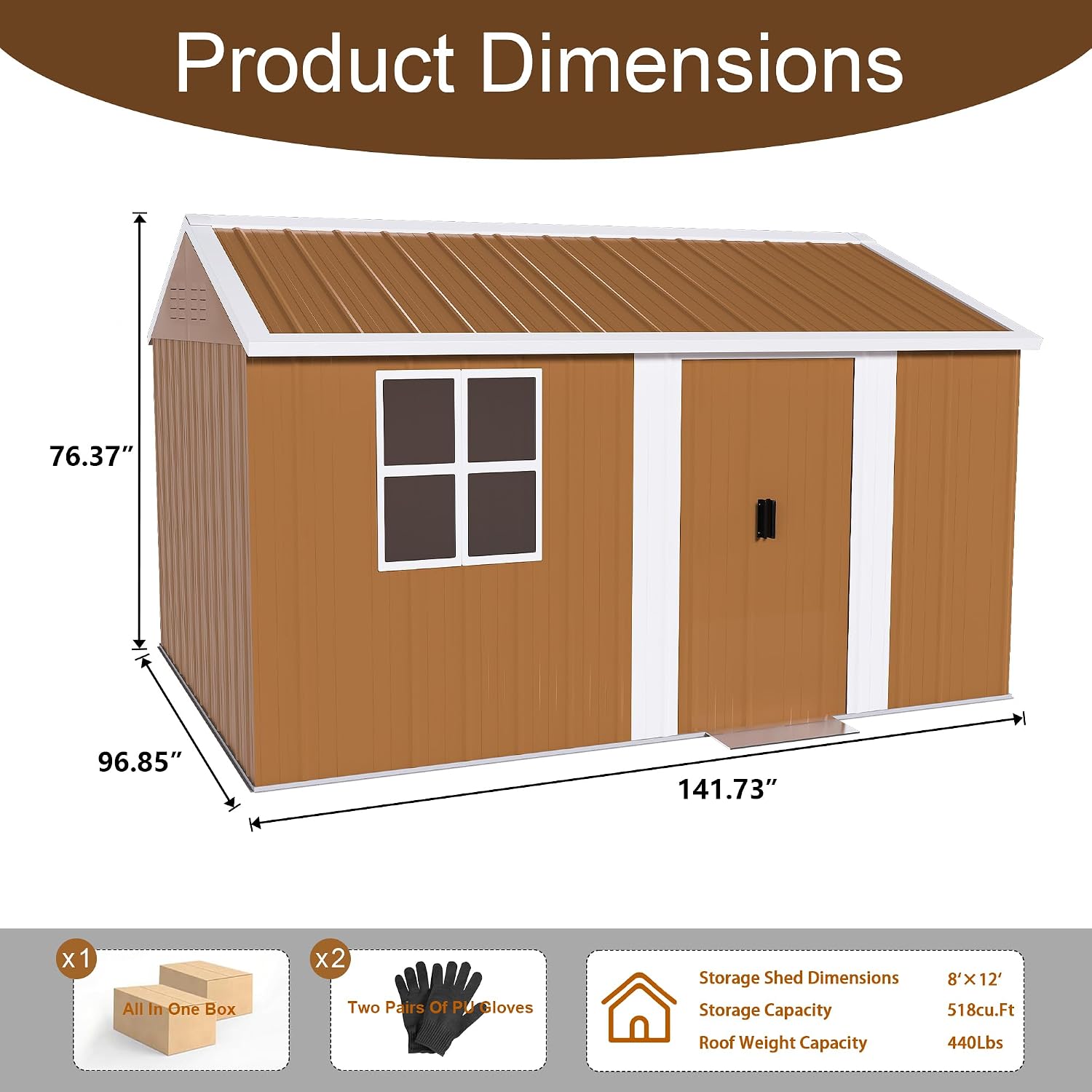Montary 8X12 FT Outdoor Storage Shed with Windows, Lockable Door & Ventilation - Weatherproof Metal Garden Shed, Outdoor Tool Storage House for Backyard, Lawn, Patio,Yard