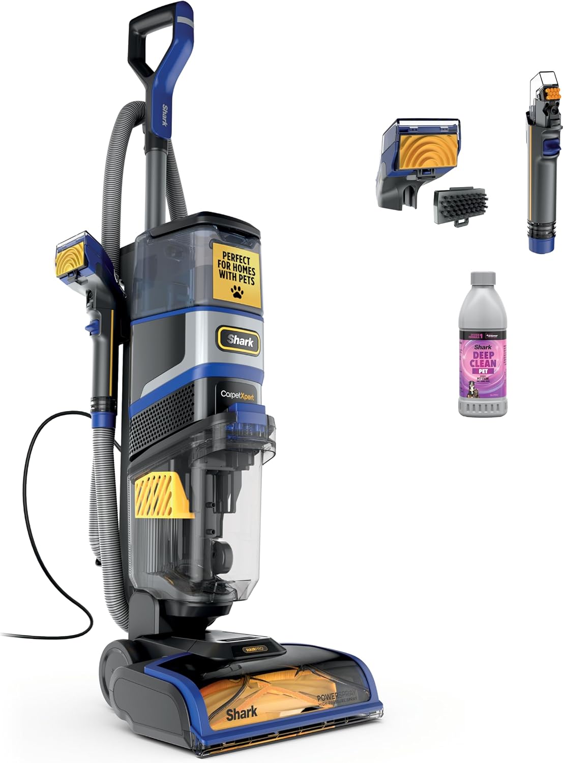 Shark CarpetXpert HairPro | Upright Carpet, Area Rug & Upholstery Cleaner | Carpet Shampooer | Handheld Spot & Stain Eliminator | Pet Hair Pickup & Odor Removal | 2 Cleaning Tools | Cobalt | EX251BRN