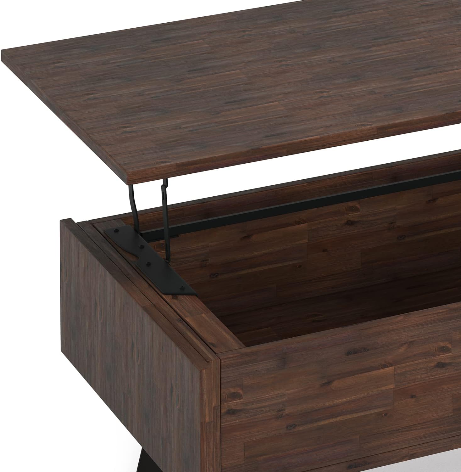 SIMPLIHOME Lowry Lift Top Coffee Table - 48 inch Wide Solid Acacia Wood and Metal Living Room Table in Distressed Charcoal Brown, Modern Industrial Cocktail Table with Hidden Storage and Open Shelf