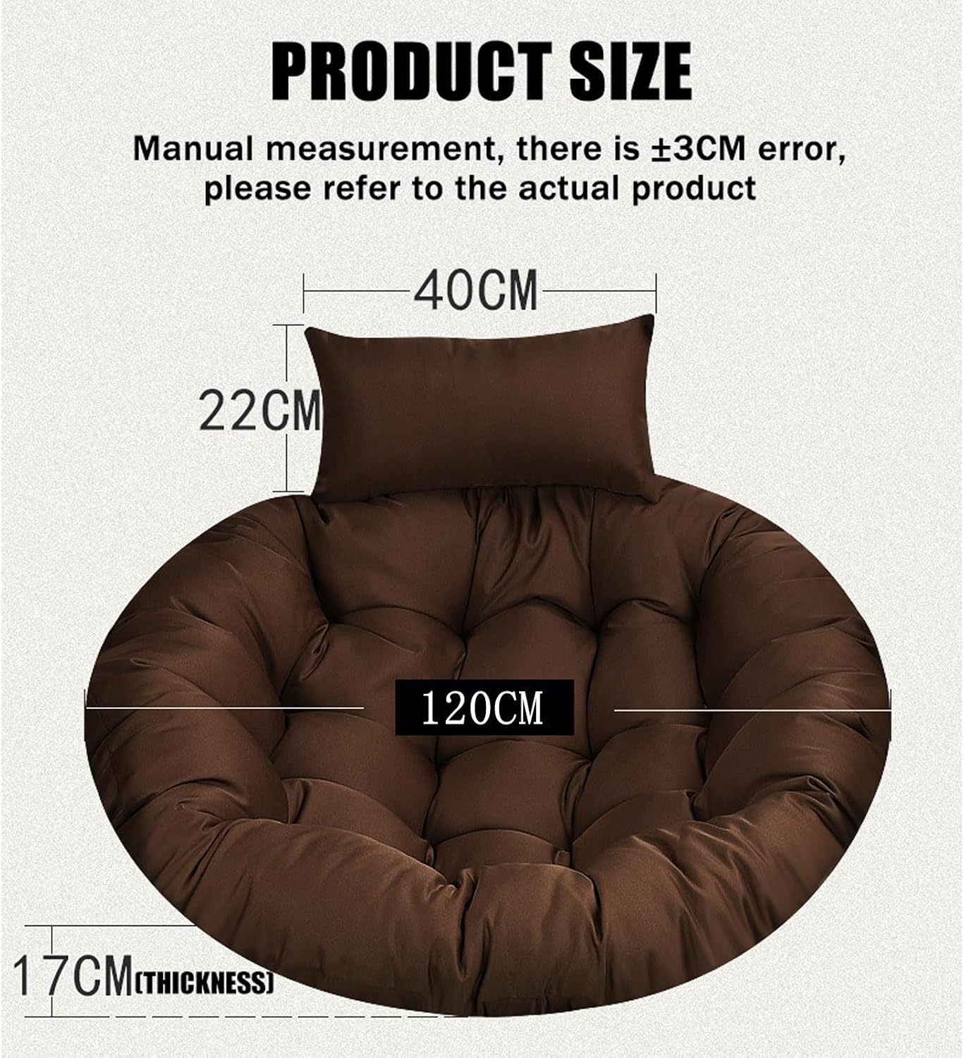 Outdoor Swing Cushions 135size (Diameter: 120cm) Thickened Hanging Chair Cushion, Excellent Elasticity, not Easily Deformed or collapsed; Zipper Design for Easy Removal and Washing.