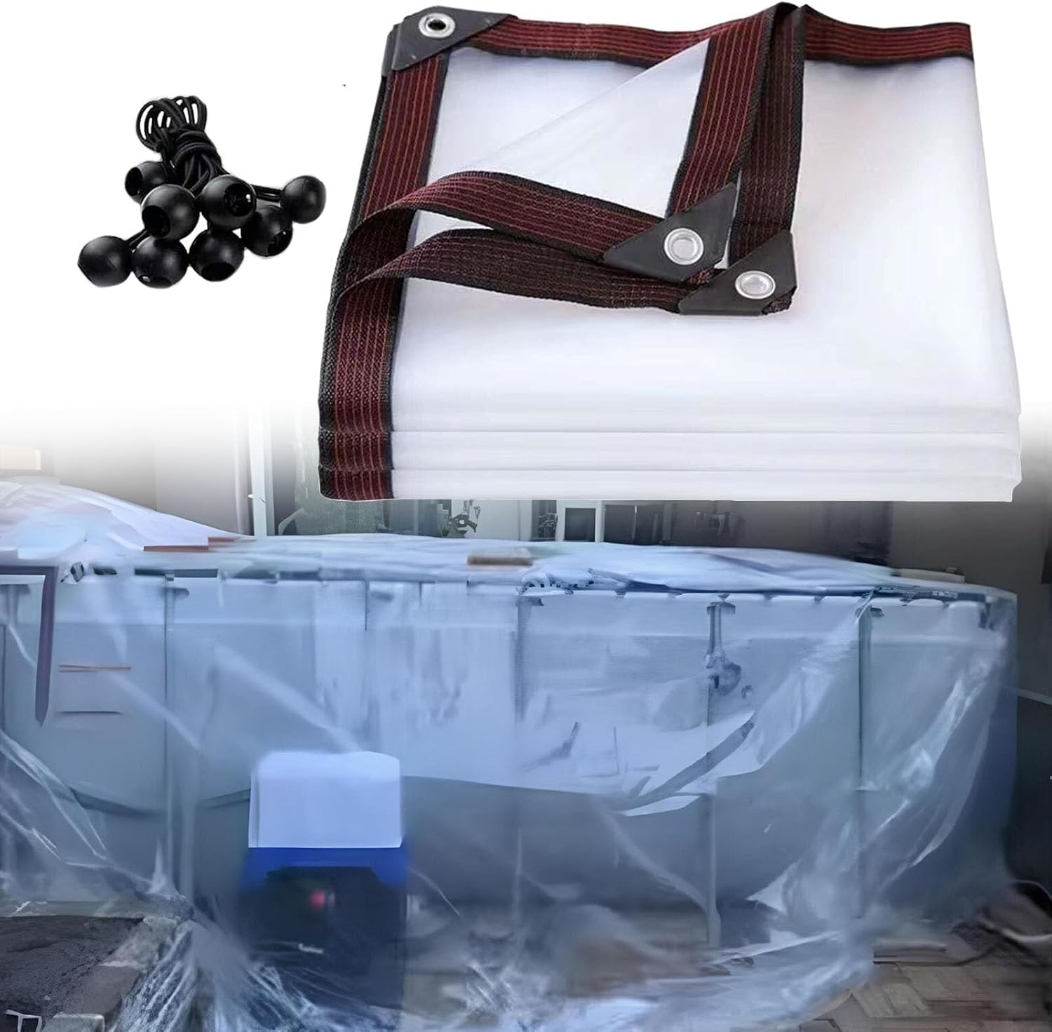 Clear Waterproof Tarps Heavy Duty Outdoor Garden Covering, 12x20 FT Dustproof Rainproof Anti-Aging Insulation PVC, for Camping Fishing Gardening Patio Supplies Grommets, Double Stitching, Tarpaulin