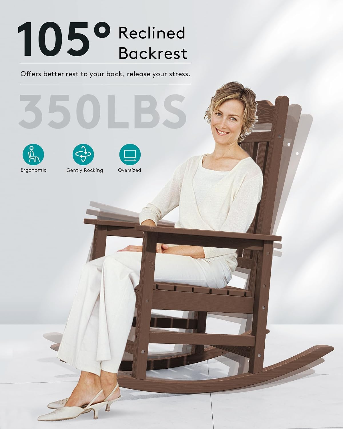 SERWALL HDPE Outdoor Rocking Chairs for Adults, Outdoor Rocking Chairs Set of 2, Patio Rocking Chair Sets, Coffee