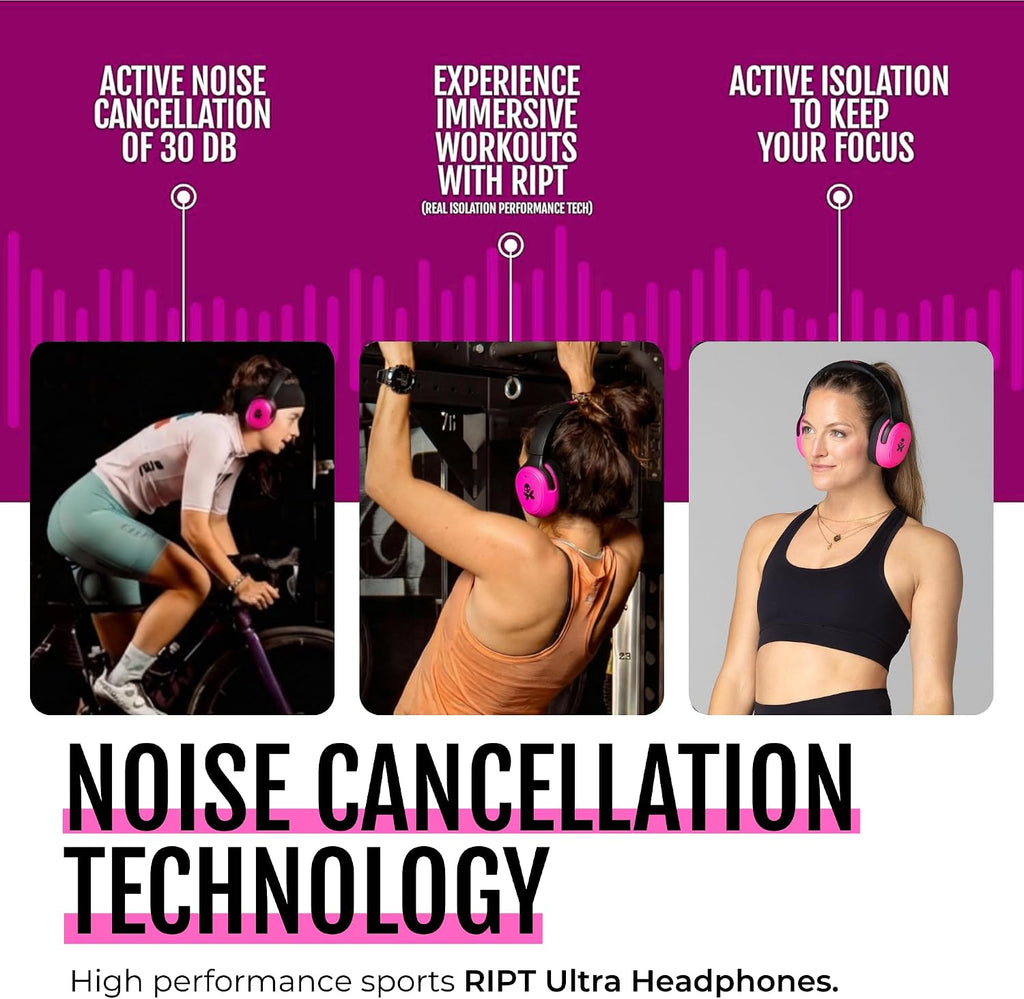 H2O Audio Betty x RIPT Ultra Over-Ear Sport Headphones, Premium Sound Active Noise Cancellation and Transparency Mode, 50-Hour Battery Life, 2 Sets of Ear Cushions - Sweatproof Silicone or Leather
