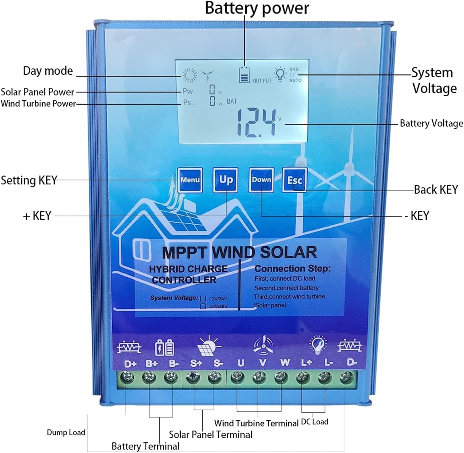 9000W Wind Solar Hybrid Charge Controller with Dump Load for Max 5000W Wind Turbine Generator 3000W Solar Panel