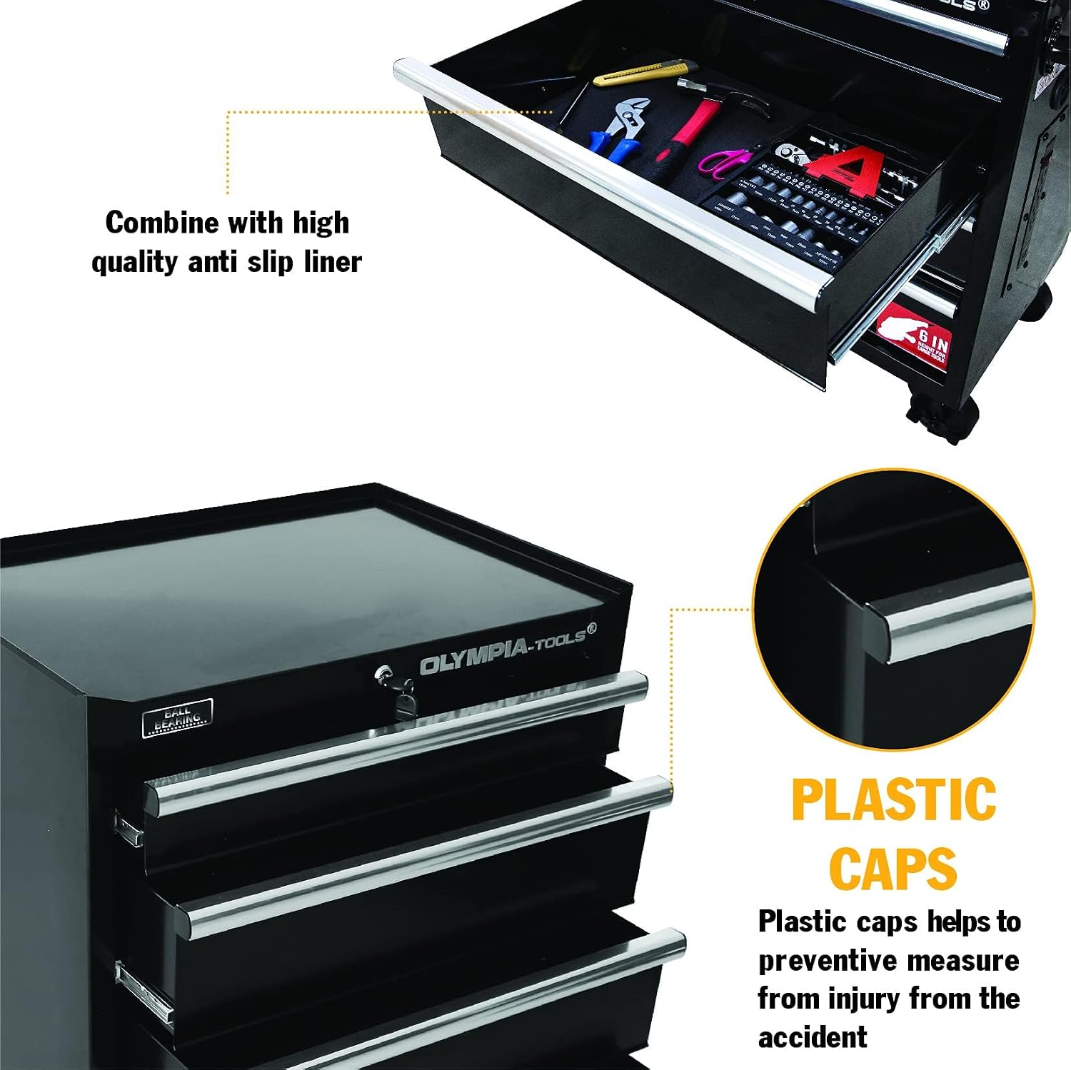 Olympia Tools 27-Inch Rolling Tool Cabinet with 4 Drawers - Mobile Tool Chest with Ball Bearing Slides and Fully Extendable Drawers for Garage Storage