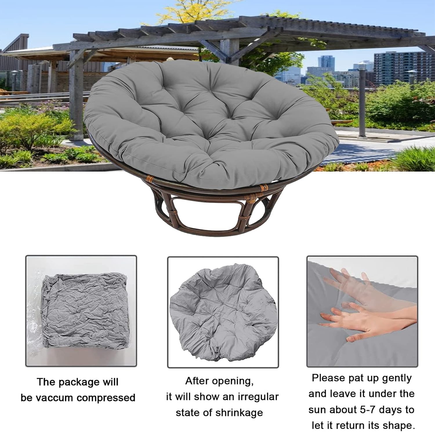 Papasan Egg Chair Cushion Replacement Outdoor 110x110cm, Egg Swing Cushion Outdoor, Hanging Basket Chair Cushions, Removable and Washable, for Outdoor Patio Garden
