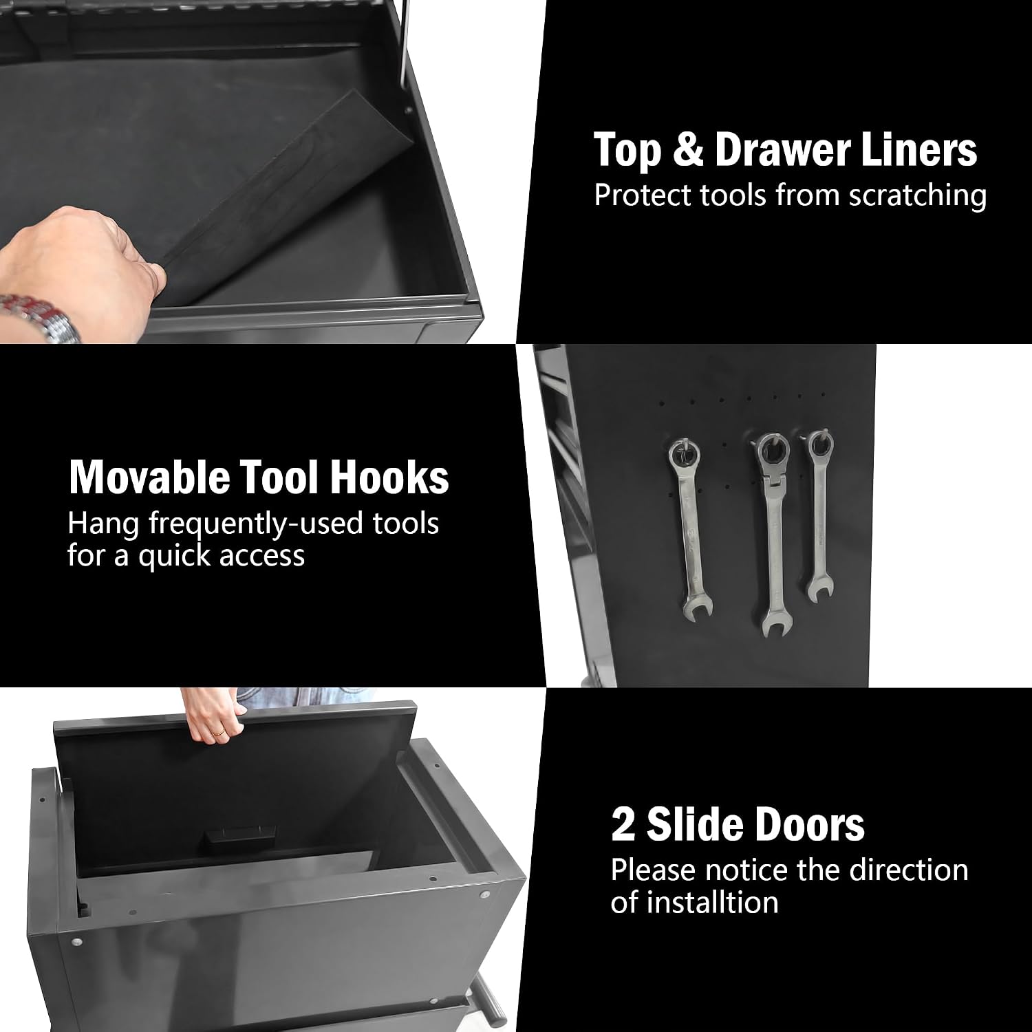 6-Drawer Tool Chest, 3-in-1 Rolling Tool Box with Detachable Top Toolbox & Key Lock,Tool Cabinet with Protective Liner & Universal Lockable Wheels,Metal Storage Cart for Garage,Workshop (Black)