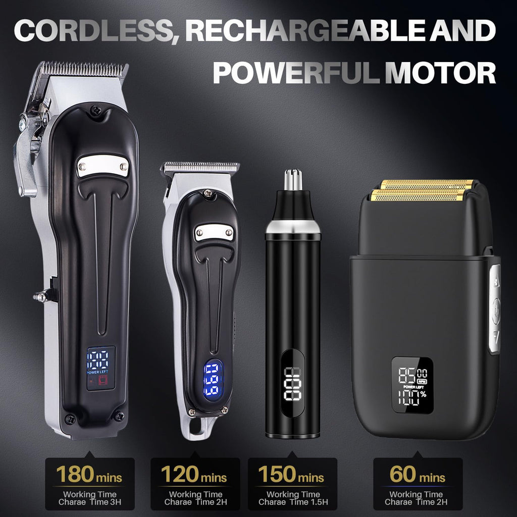 Roziapro Professional Hair Clippers for Men Zero Gapped T-Blade Trimmer Cordless Nose Hair Trimmer Electric Foil Shaver Rechargeable Hair Grooming Set with LED Display (Black)