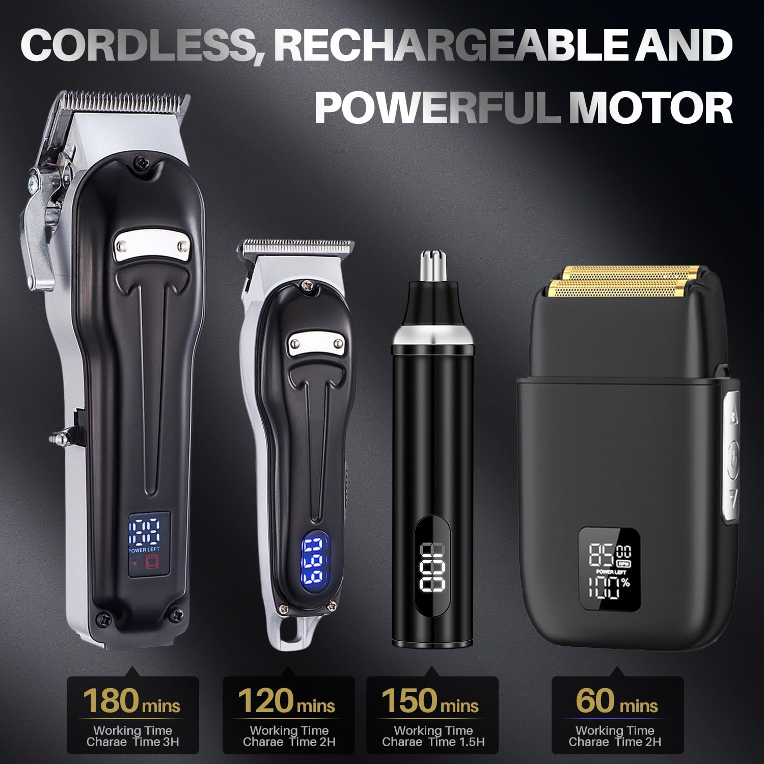 Roziapro Professional Hair Clippers for Men Zero Gapped T-Blade Trimmer Cordless Nose Hair Trimmer Electric Foil Shaver Rechargeable Hair Grooming Set with LED Display (Black)