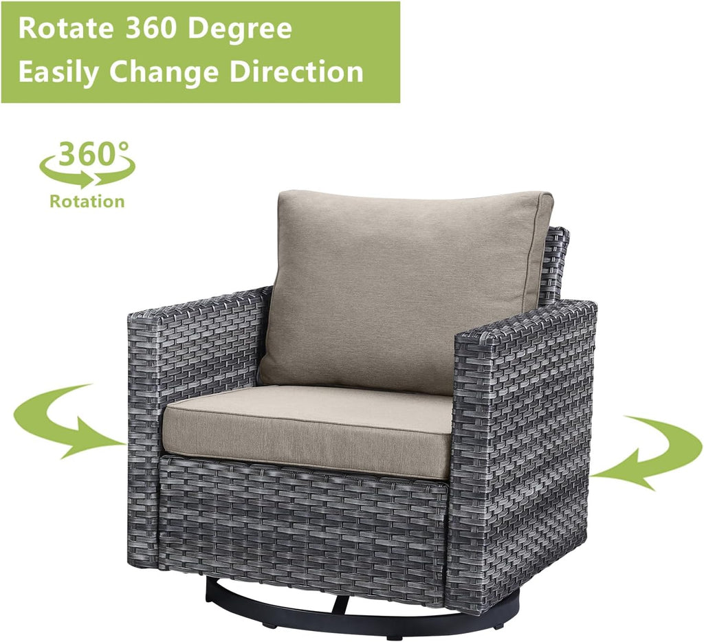 Rilyson Wicker Outdoor Patio Furniture Set - 5 Piece Patio Conversation Set with 2 Swivel Rocker Chairs,2 Rattan Ottoman and 1 Metal Side Table for Outside Porch Deck Backyard Garden(Mixed Grey/Grey)