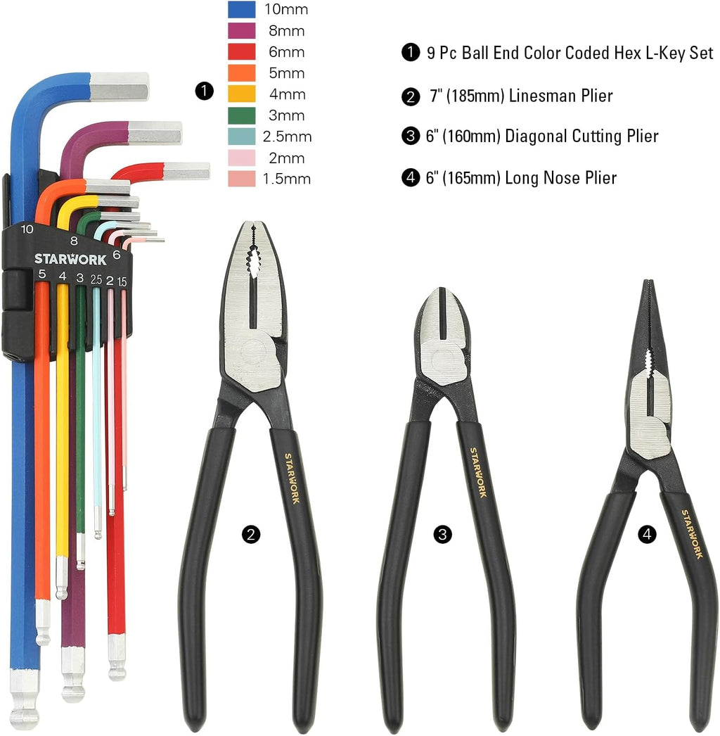 STARWORK TRUE MECHANIC™ 305-Piece Mechanics Tool Set with 120-Tooth Reversible Ratcheting Wrench Set, 1/4', 3/8', 1/2' Drive, Professional Metric Set